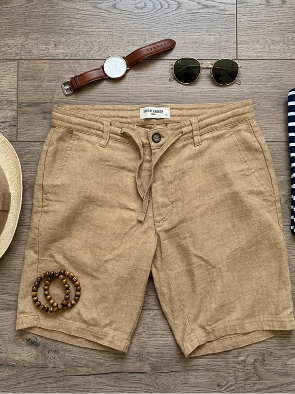 Casual Linen-Blend Men's Shorts in Tan Size 31